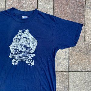 Vintage USS CONSTITUTION Single Stitch Navy Blue T Shirt Size Large Made in USA